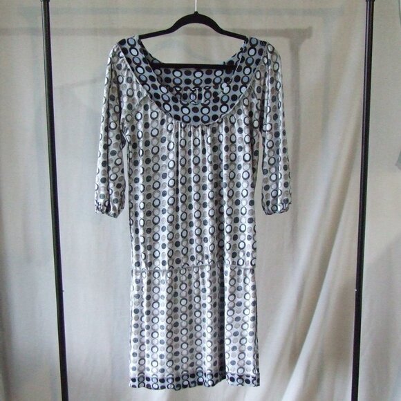 BCBGMaxAzria dress polka dot blue black brown medium pull over graphic dots - Picture 11 of 15